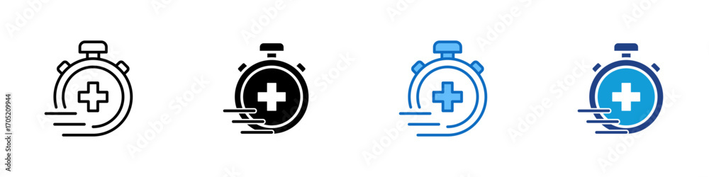 Naklejka premium Medical Response Multiple Style Icon Design Vector - Stopwatch with medical cross, symbolizing rapid emergency medical response