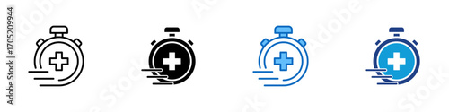 Medical Response Multiple Style Icon Design Vector - Stopwatch with medical cross, symbolizing rapid emergency medical response