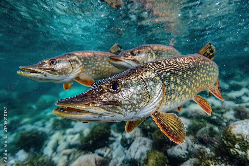 Naklejka premium sturgeon gracefully glides through clear water