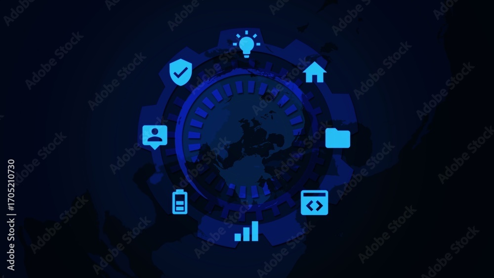 Obraz premium Digital Interface Highlighting Global Connectivity with Various Application Icons