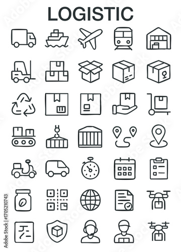 Set of Line Art Logistics and Delivery Icons