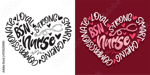 BSN Nurse - funny hand drawn doodle lettering quote. Lettering for t-shirt design, mug print, bag print, clothes fashion. 100% hand drawn vector image.