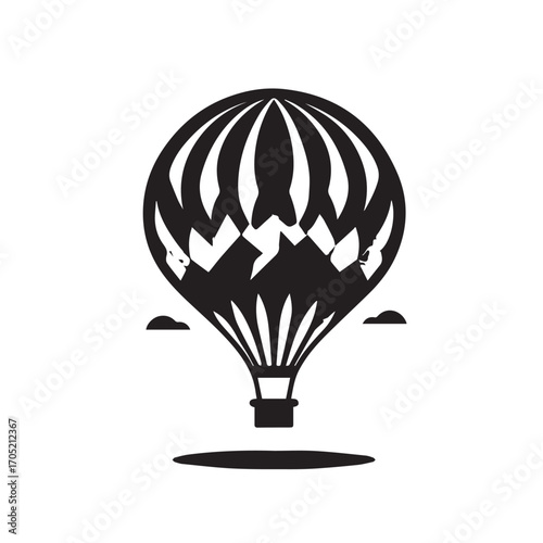 Stylized hot air balloon with mountains inside ascending into sky vector