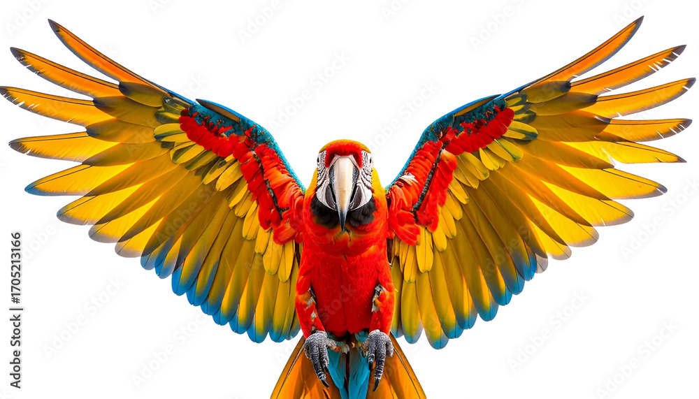 Fototapeta premium parrot with open wings , isolated on white background, transparent PNG
