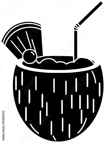 fruit illustration coconut silhouette fresh logo food icon tropical outline healthy exotic half palm coco milk leaf set natural shape and vector graphic background
