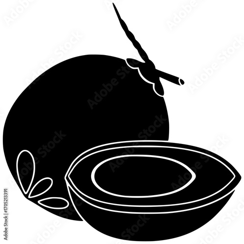 fruit illustration coconut silhouette fresh logo food icon tropical outline healthy exotic half palm coco milk leaf set natural shape and vector graphic background