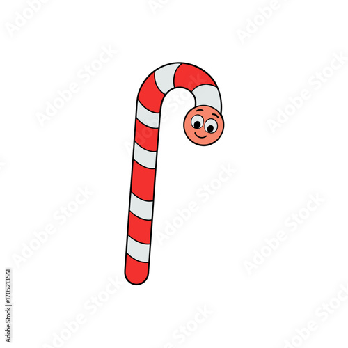 Happy candy cane character isolated on transparent background