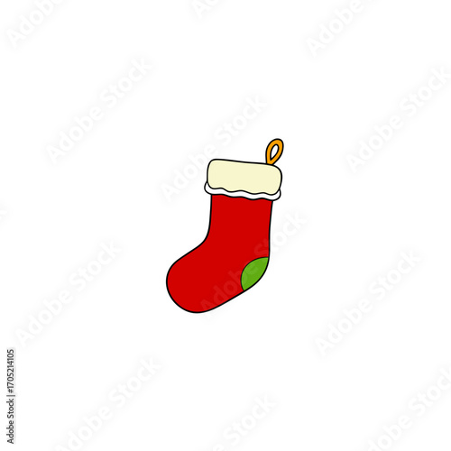 Red christmas stocking with green accent isolated on transparent background