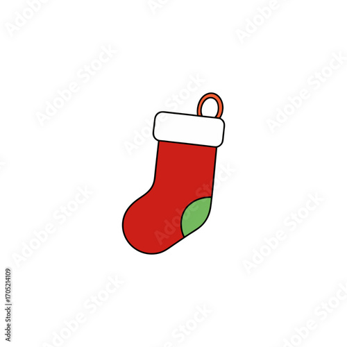 Red christmas stocking with green toe isolated on transparent background
