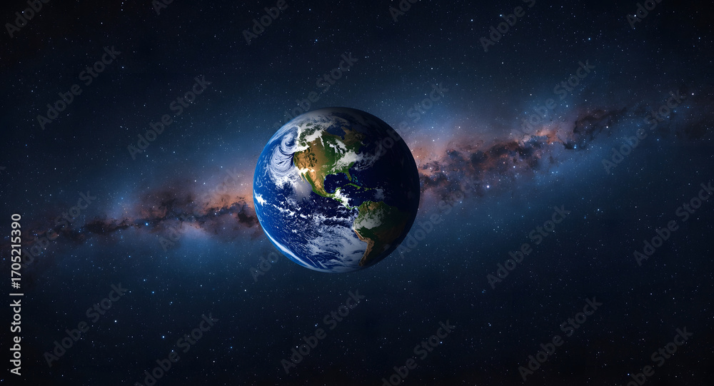 Obraz premium Planet Earth Floating in Space with the Milky Way in the Background