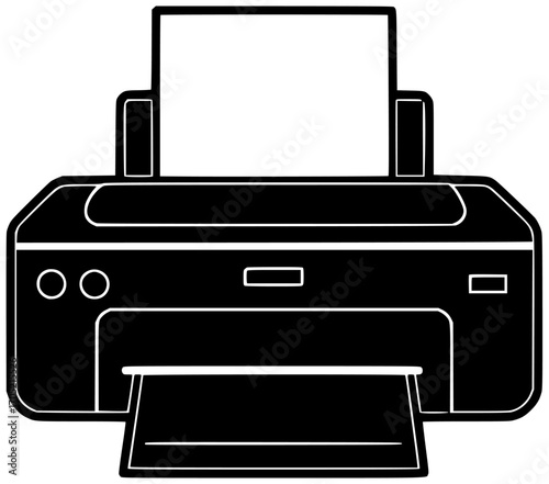 printer illustration school silhouette paper logo office icon tool outline computer print technology work document business digital education set shape with vector graphic background