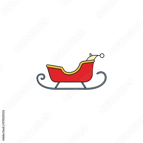 Red santa sleigh with yellow trim isolated on transparent background