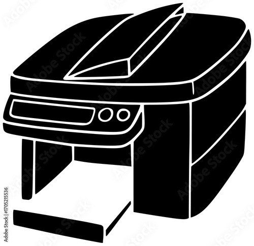 printer illustration school silhouette paper logo office icon tool outline computer print technology work document business digital education set shape with vector graphic background