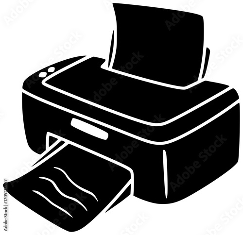 printer illustration school silhouette paper logo office icon tool outline computer print technology work document business digital education set shape with vector graphic background
