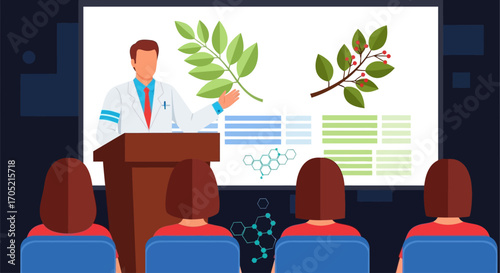 Medical Conference Forum Expert Discussing Herbal Medicine and Chemistry to a Focused Audience
