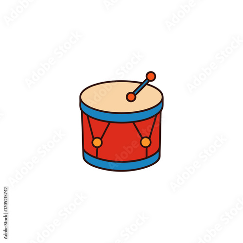 Cartoon drum with drumstick isolated on transparent background