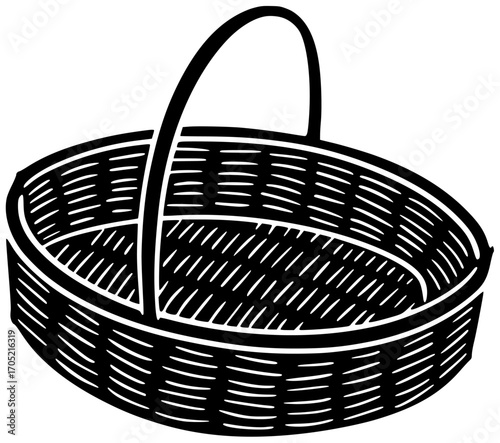 basket illustration wicker silhouette white logo food icon fresh outline market organic healthy container garden easter harvest wooden traditional shape adults vector graphic background