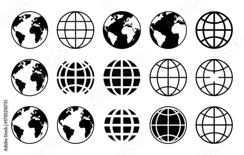 Collection of Globe Icons Representing Earth and Global Concepts