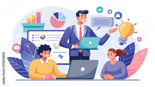 Business presentation with professionals discussing ideas in a modern office setting