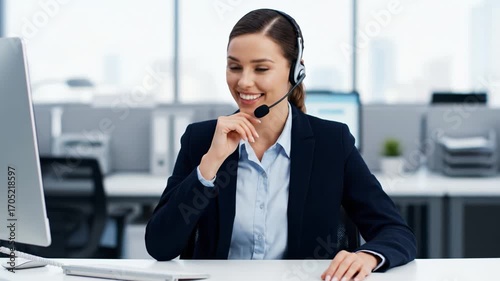Wallpaper Mural Confident customer service woman working in call center as professional operator with headset, providing dedicated support using her computer. friendly representative offering help Torontodigital.ca