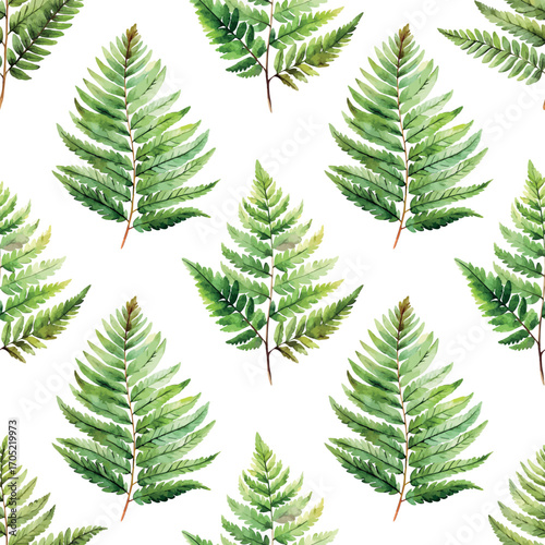 Fern Forest Watercolor Botanical Seamless Vector Pattern 