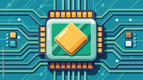 Microchip design featuring intricate circuits and vibrant colors showcases modern technology advancement