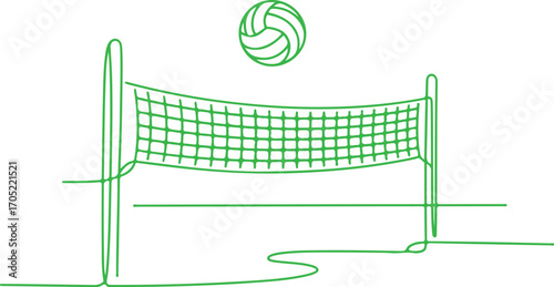 Green Volleyball Net and Ball Line Art sport game