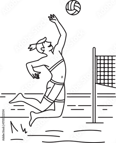 Woman Playing Beach Volleyball Line Art sport game
