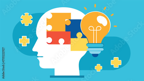 Creative thinking and problem-solving represented through puzzle pieces and a light bulb on a vibrant blue background
