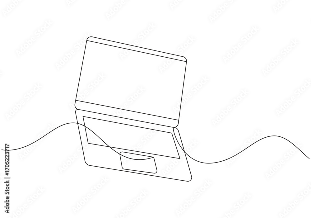 Obraz premium Laptop Continuous Line Art Open Notebook Computer, Single Line Drawing, Minimalist One-Line Laptop Illustration, Laptop Computer Single Line Art