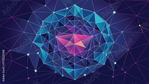 Colorful geometric patterns in a digital abstract design showcasing connectivity and modern technology concepts