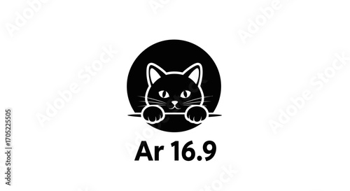 Black and white feline graphic logo peering with a friendly expression and date