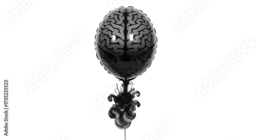 Brain balloon releasing dark ink cloud, conceptual illustration of cognitive decline