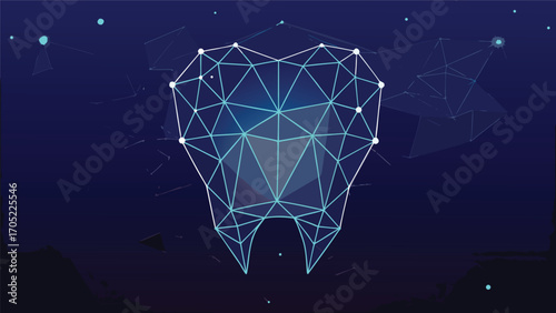 Abstract representation of a tooth created with geometric lines against a dark background