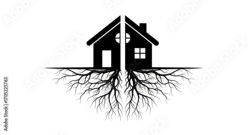 Conceptual image showcasing the deep roots and foundation of a home representing stability