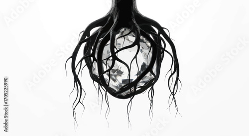 Crystalline Entanglement: An Abstract Depiction of Growth and Interconnectedness, High contrast