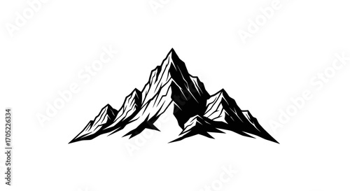 Dramatic mountain range illustration with sharp peaks against a minimalist background
