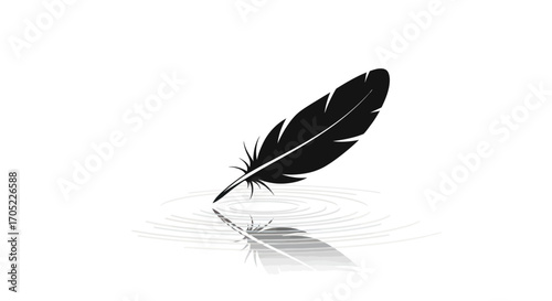 Elegant feather reflection in tranquil water surface radiating gentle ripples design