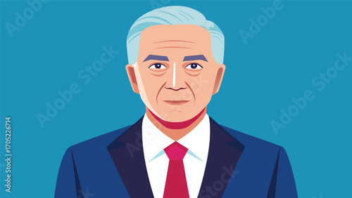 Respectful portrait of a distinguished older man in professional attire against a solid blue background