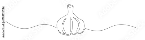 Single Line Art of Garlic Bulb on Wavy Line