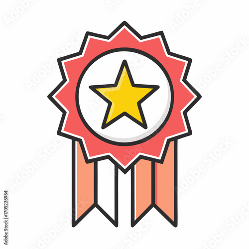 red star badge with ribbon