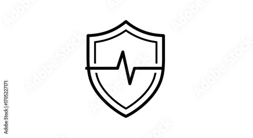 Heartbeat shield symbol with pulse wave represents health care and security concept