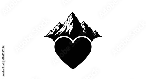 Heartfelt peaks: A minimalist mountain and heart symbol evoking love for nature