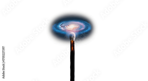 Igniting the cosmos conceptual matchstick flame radiating cosmic energy creation