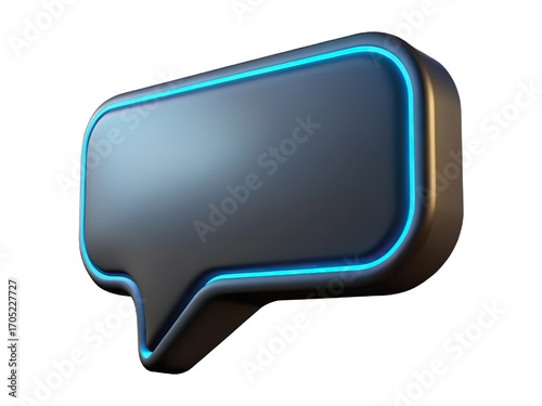 3d dark speech bubble with neon blue outline isolated on white background