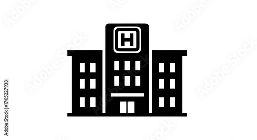 Minimalist hospital building illustration showcasing healthcare services provision