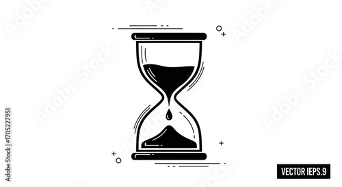 Minimalist hourglass illustration depicting time passage in black and white style graphic resource