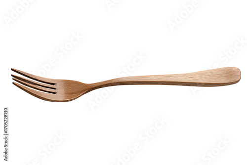 Wooden fork on a white isolated background, perfect for culinary, dining, and kitchen-related designs.