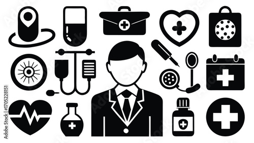 Health care icons symbolizing medical services and professions in a modern and minimalistic style
