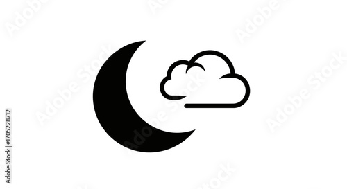 Serene celestial minimalistic design featuring a moon crescent and a fluffy cloud outline